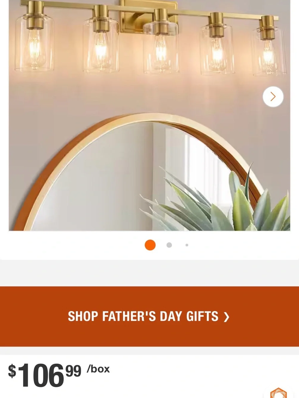 Gold Finish 5-Light Vanity Wall Sconce - Modern Glass Shade Bathroom Lighting